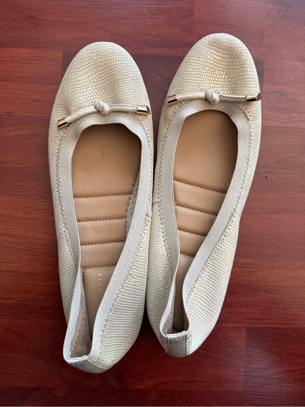 Kelly & Katie Beige Textured Ballet Flats with Knot Detail